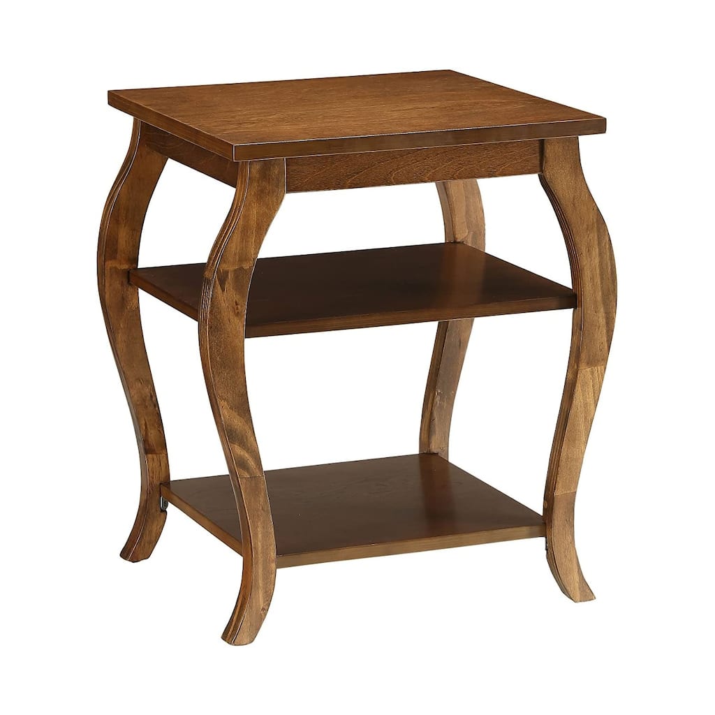 Square Top End Table with 2 Shelves, Walnut