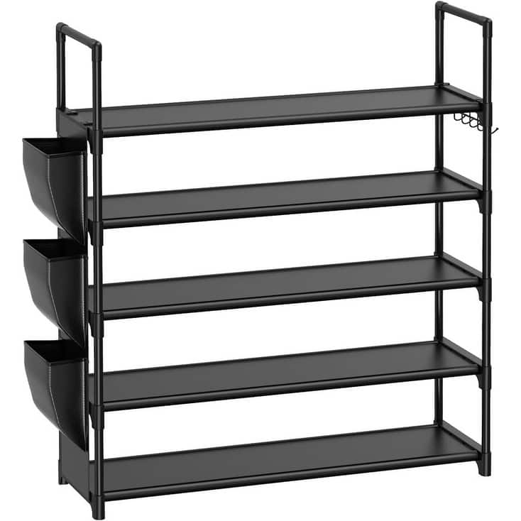 5 Tier Shoe Rack with Hook and Side Pocket - 11.2"D x 33.5"W x 35.6"H