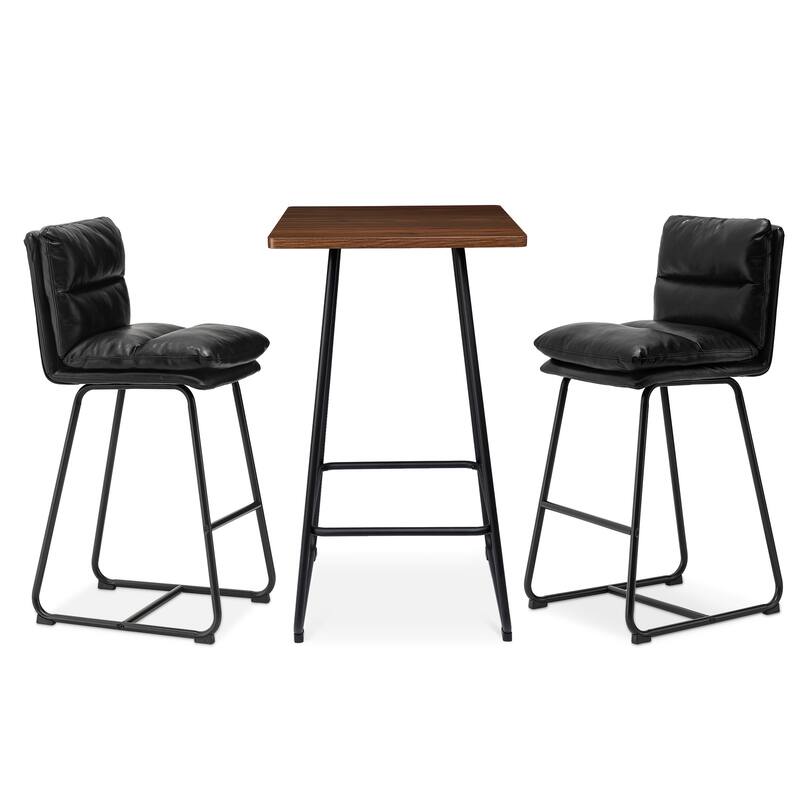 Glitzhome Industrial Modern Set of 3 Pub Table Set with 41"H Square Bar Table and Stools
