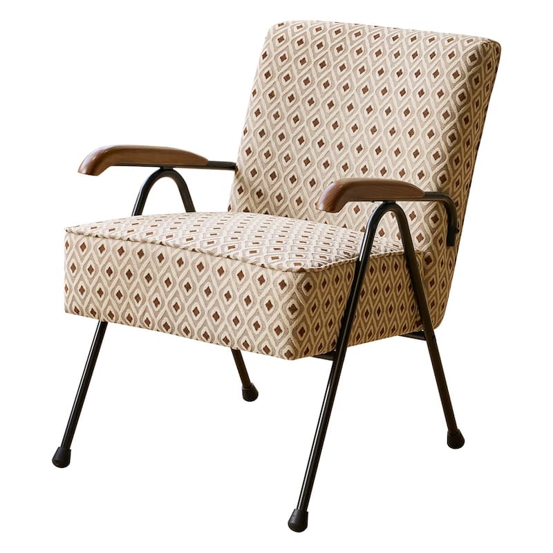 Cream+Brown Modern 20" High Back Upholstered Accent Chair with Metal Legs and Soft Padded
