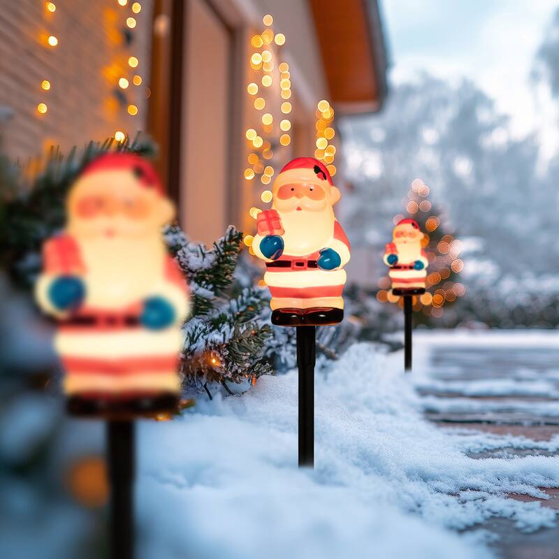Lighted Santa Claus Christmas Pathway Markers - Clear Lights - 16" Green Wire - 4ct - Red