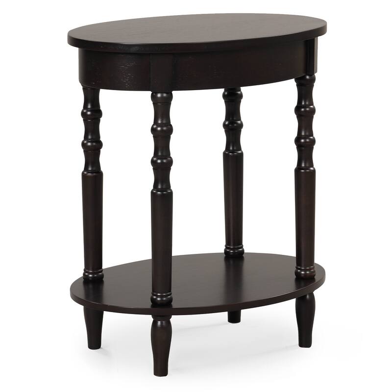 Mid Century Modern 2-Tier Oval Side Table with Storage Shelf - 20.5" x 15.5" x 24.5" (L x W x H) - Espresso