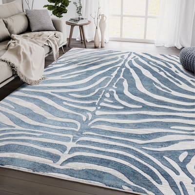 Abani Nova Blue Grey Zebra Print Area rug