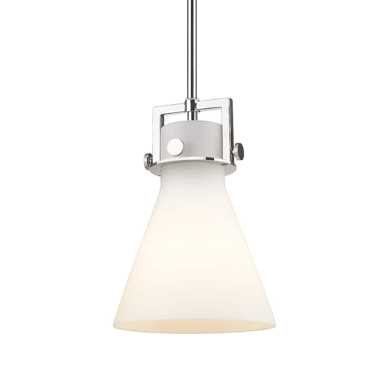 Innovations Lighting 411-1SS-11-8 Newton Cone Pendant Newton Cone 8" - Polished Nickel / Matte White