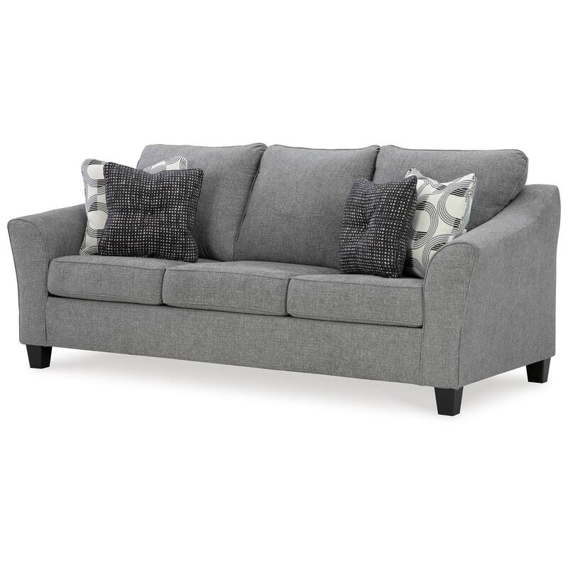 Onia Sofa with 4 Accent Pillows, Black, Smoke Gray Polyester 92 Inch