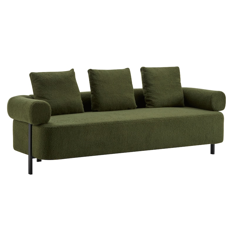 Christopher Knight Home - Leontius Boucle Sofa with Rolled Armrests and 3 Plush Pillows