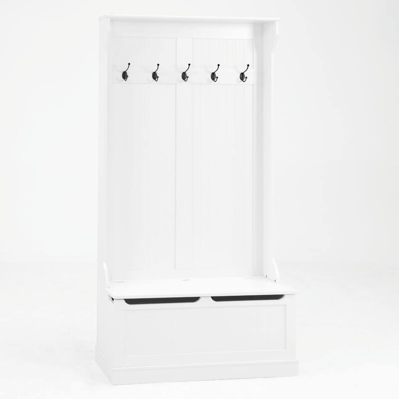 Entryway Bench with 5-Hook Coat Rack & Shoe Storage
