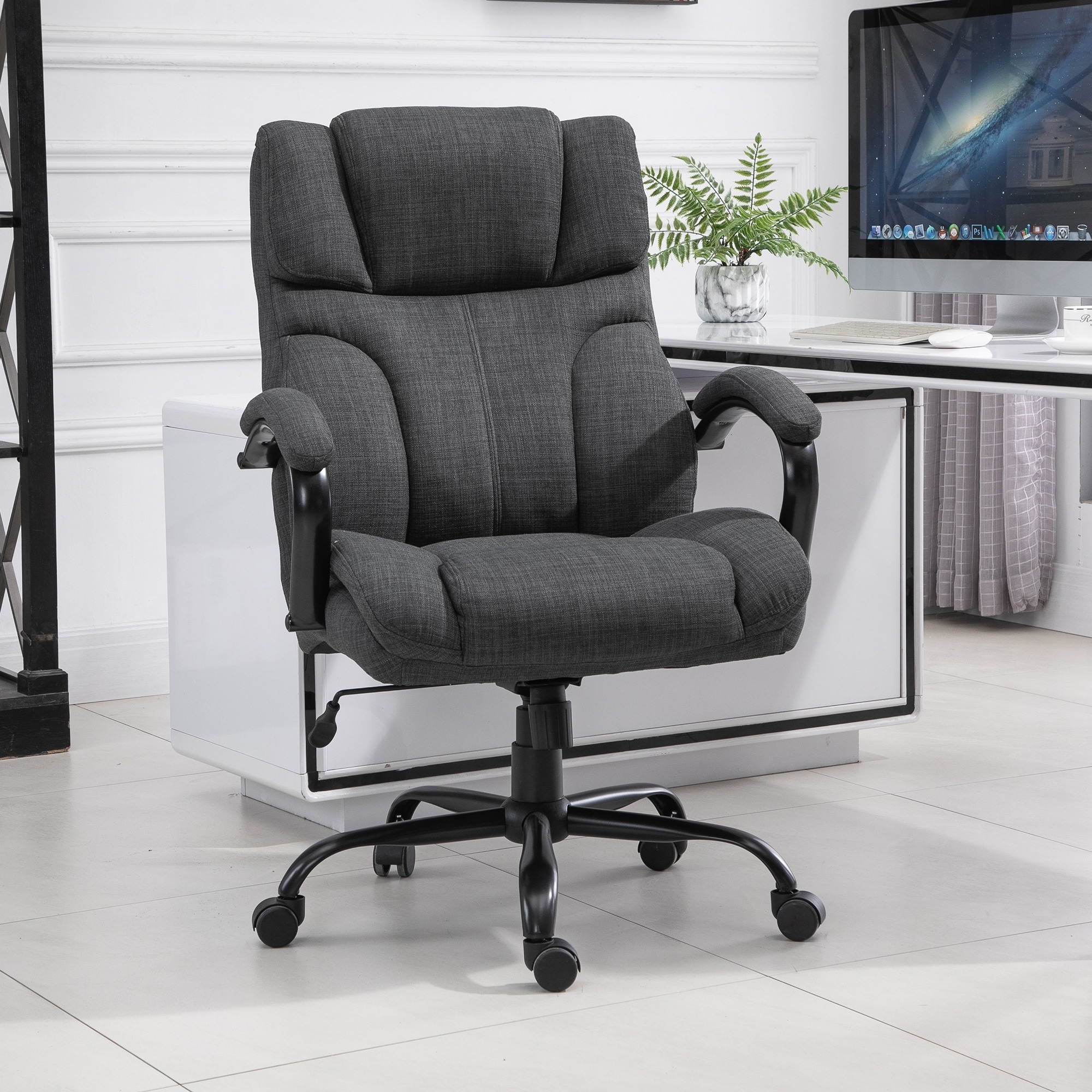 High Back Big and Tall Office Chair Adjustable Swivel withFlip-up Arm Grey