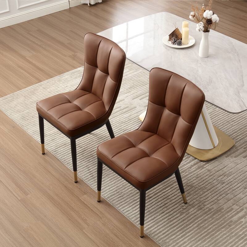 Faux Leather Upholstered Dining Chairs Set of 4 with Checked Pattern
