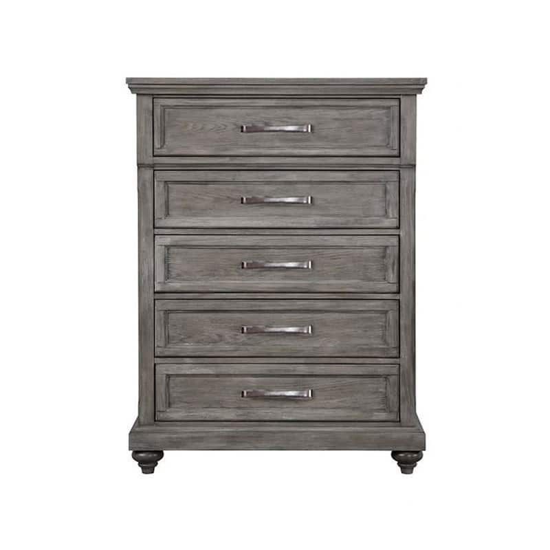 5 Drawers Wooden Chest with Turned Bun Legs in Gray