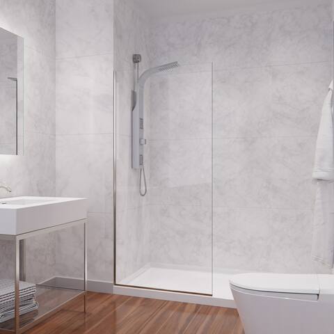 Veil Series 74 in. by 34 in. Framed Frosted Glass Shower Screen