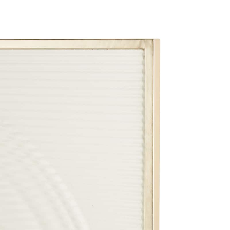 Metal Geometric Ribbed Home Wall Decor with Brass Frame - White - Roche River Decor