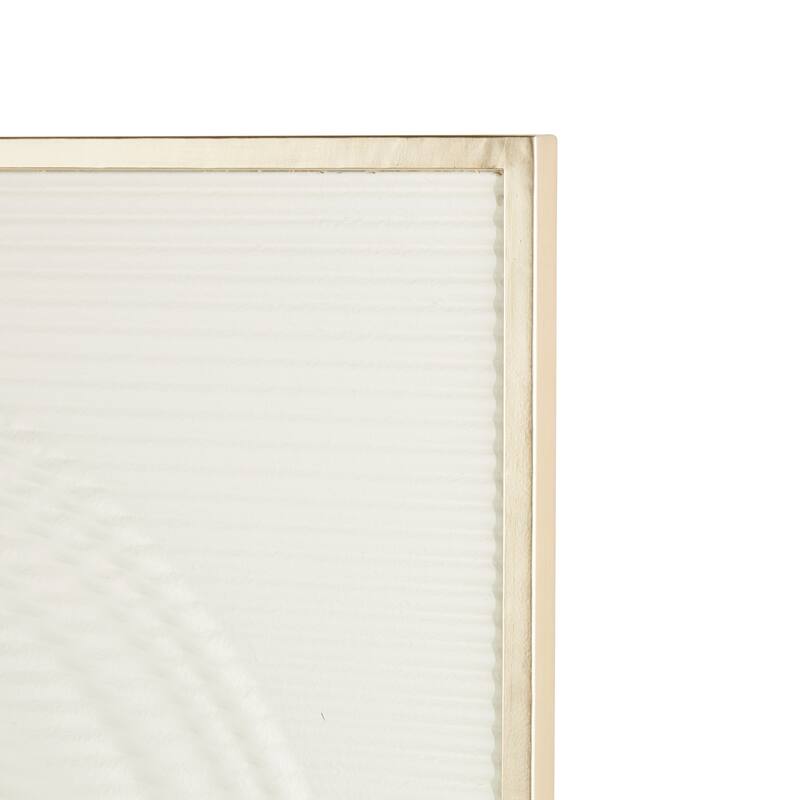 White Metal Ribbed Geometric Home Wall Decor with Brass Frame