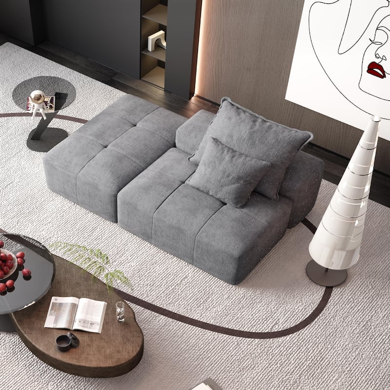 Modern Oversized Modular Sectional Sofa,Sparkling Chenille Fabric Soft Cushion Sofa with 2 Pillows,DIY Combination Tufted Sofa - Grey
