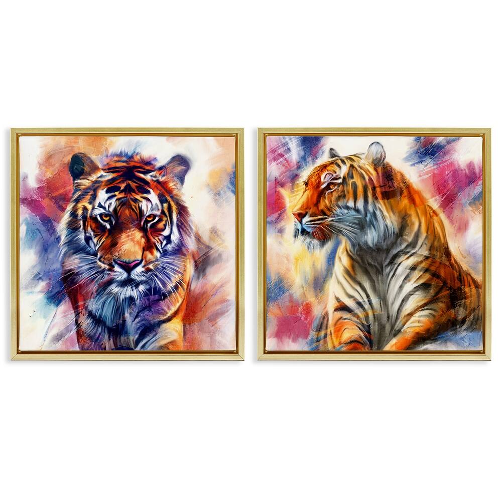 Stupell In The Wild Fierce Tiger Framed Floater Canvas Wall Art Design By Kim Allen (Set of 2)