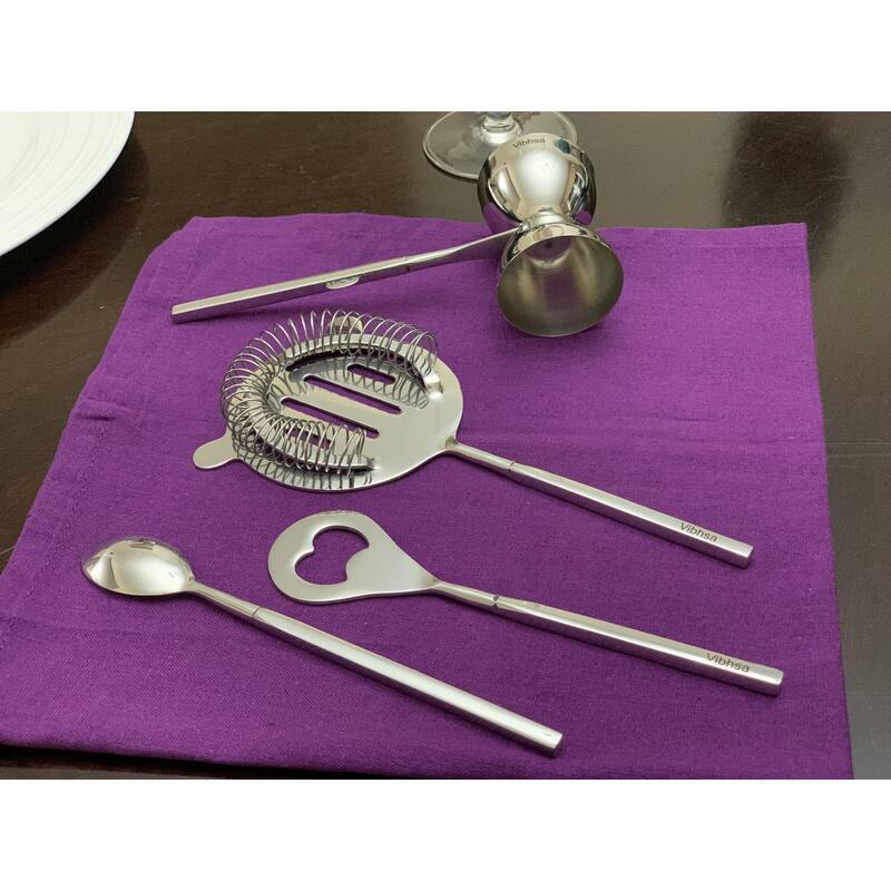 Vibhsa Bar Tools Accessories Bartending Kit set of 4 for Home Bar and Commercial Bars (Silver)
