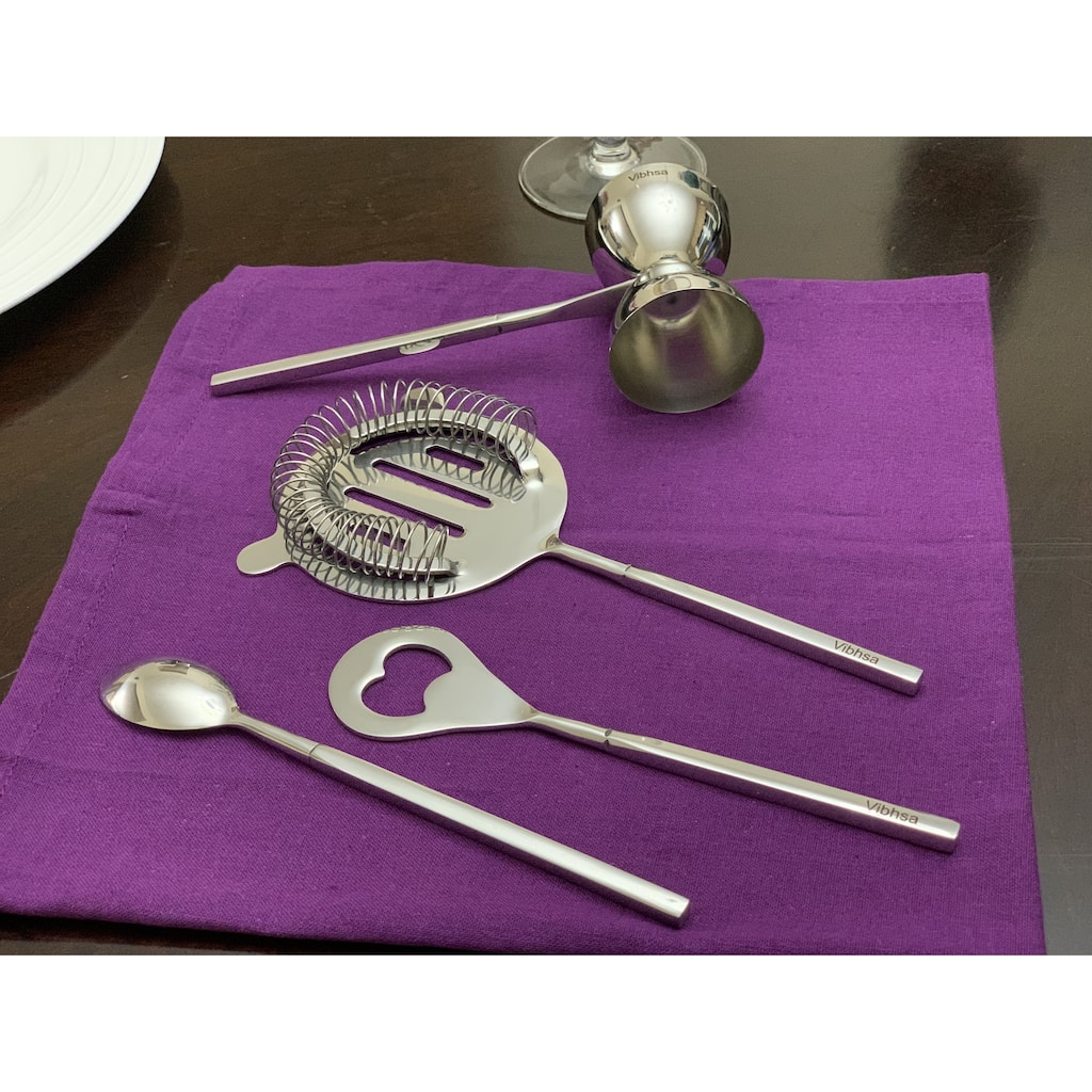 Vibhsa Bar Tools Accessories Bartending Kit set of 4 for Home Bar and Commercial Bars (Silver)