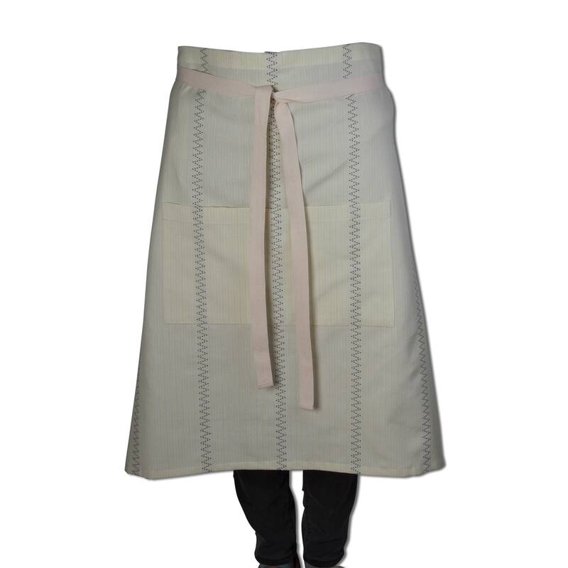 Natural Living Cafe Apron Citron Bamboo Cotton Kitchen Apron With 2 Pockets And Waist Ties Farmhouse Design, Cream