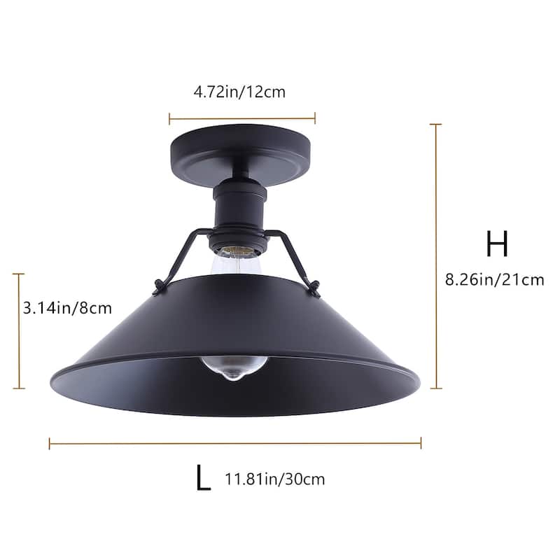 Vintage Black 1-Light Bell Shape Semi Flush Mount Lighting Fixture