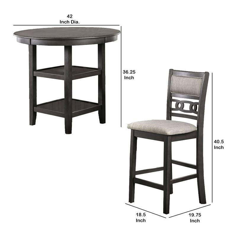 5 Piece Counter Height Table with Open Geometric Back Chairs, Gray