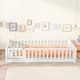 Twin/Full/Queen size Floor Platform Bed with Fence and Door for Kids, Toddlers