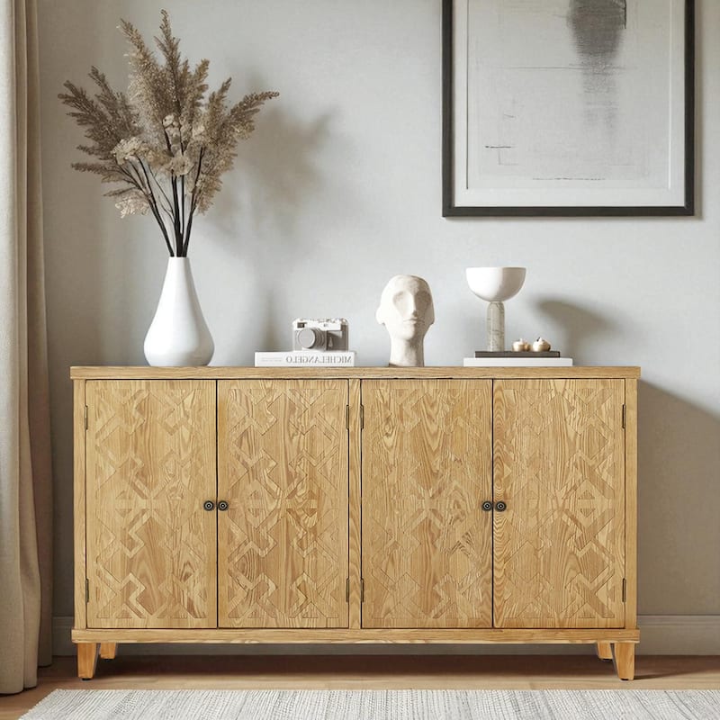 59" Brown Accent Sideboard Buffet Cabinet with 4 Doors, Rustic Wood Console Storage Cabinet for Dining Room, Entryway, Bedroom