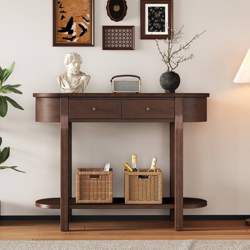 Elegant Retro Console Table with Curved Design and Smooth Glaze for Entryways, Living Rooms and hallways