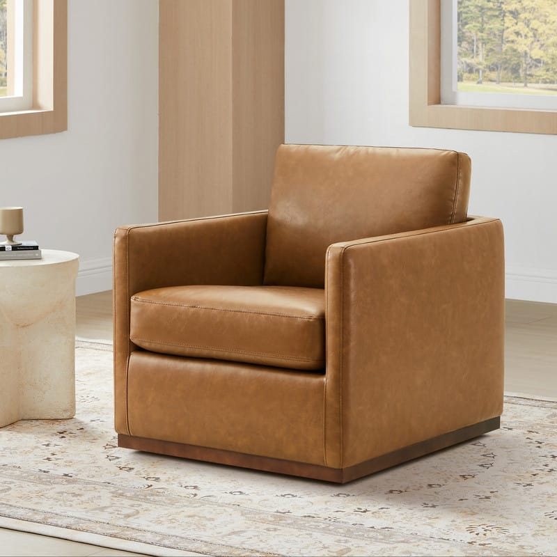 Spruce & Spring Modern Swivel Accent Chair with Wooden Base