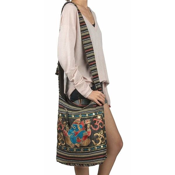 Shop Women Hobo Black Cross Body Shoulder Bag Elephant Embroidered