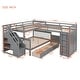 preview thumbnail 14 of 43, Twin-Twin over Full L-Shaped Bunk Bed with 3 Drawers, Portable Desk, Wardrobe, Guardrails & Solid Pine Frame, Grey