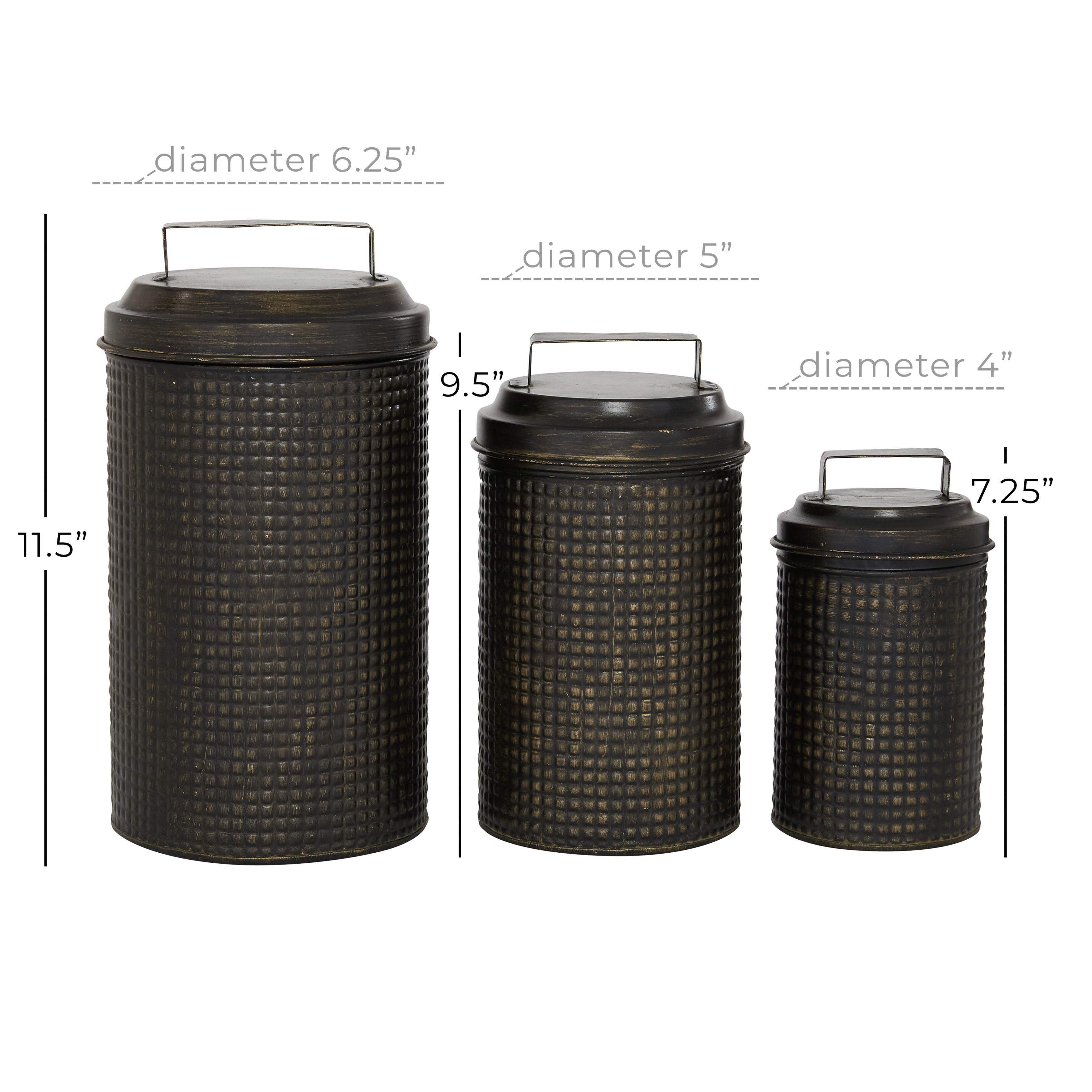 3 Pcs Metal Canister Sets For Kitchen Counter With Lid Bronze 6 X 6 X 11 Overstock 32197082