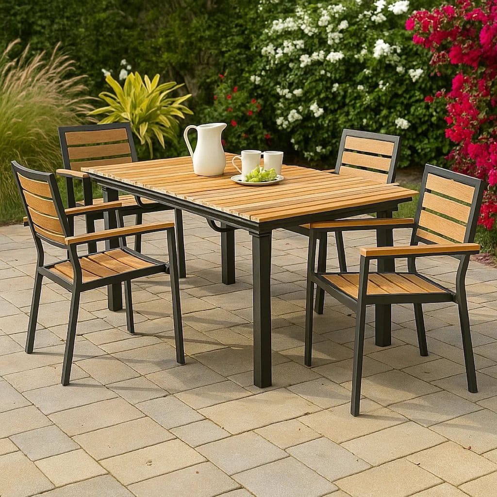 Ankia 62-84 Inch Outdoor Extendable Dining Table, Aluminium Brown