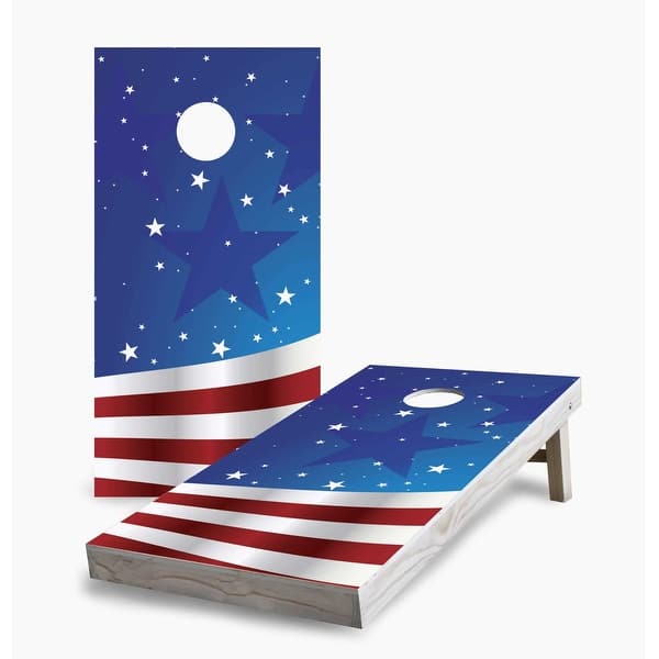 slide 2 of 7, Wavy American Flag #2 Cornhole Game (Choose Wraps or Boards) 2x4 Boards (24" x 48") - Include ALL Accessories