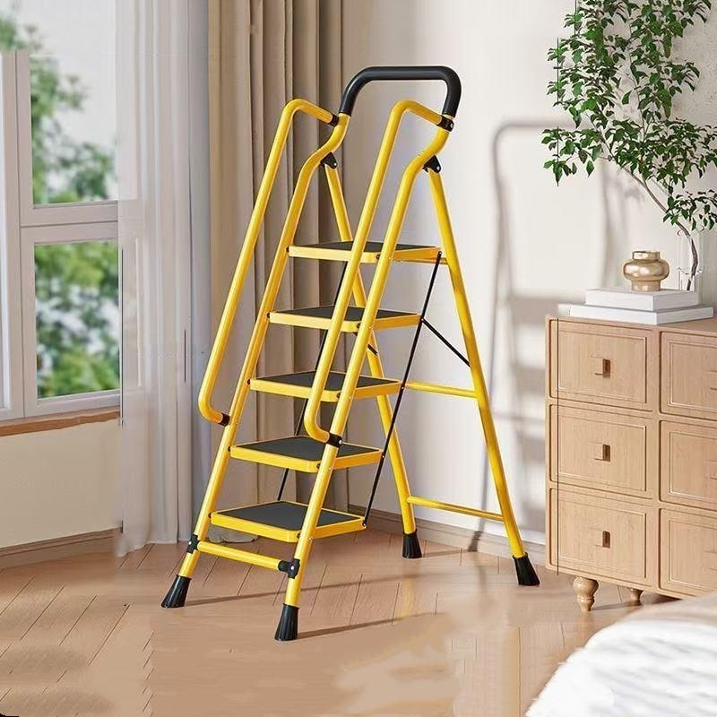 5 Step Ladder with Handrails, Folding Step Stool with Anti-Slip Wide Pedals