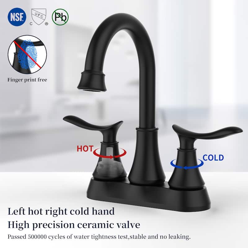2-Handle 4-Inch Matte Black Bathroom Faucet, Bathroom Vanity Sink Faucets with Pop-up Drain and Supply Hoses