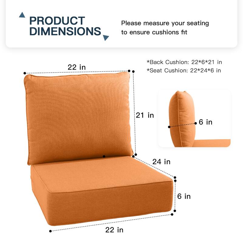 Pocassy 22"x24"x6" Inch Thick Cushions Pillows Indoor Outdoor Cushion 4 Set
