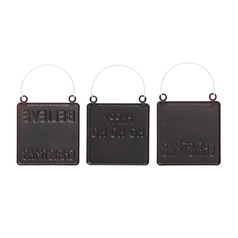 Transpac Metal Embossed Merry Hanging Decor Set of 3 Christmas Home Decorations
