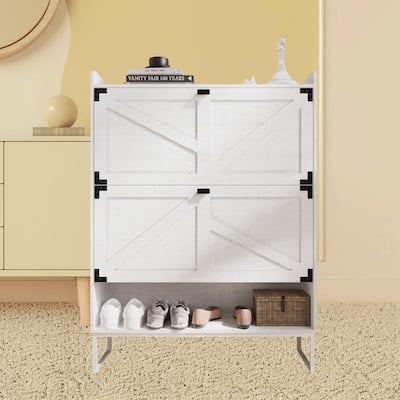 Narrow Freestanding Shoe Rack Cabinet with 2 Flip Drawers and Removable Dividers for Entryway, Porch, Foyer Organization
