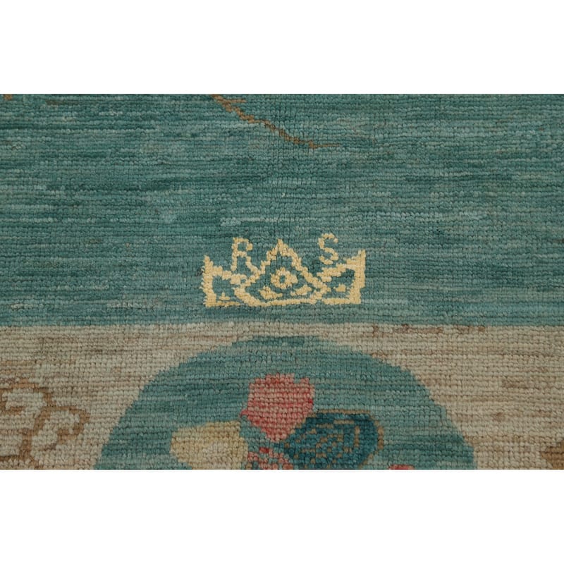 Vegetable Dye Art Deco Turkish Area Rug Handmade Wool Carpet - 9'1" x 11'10"