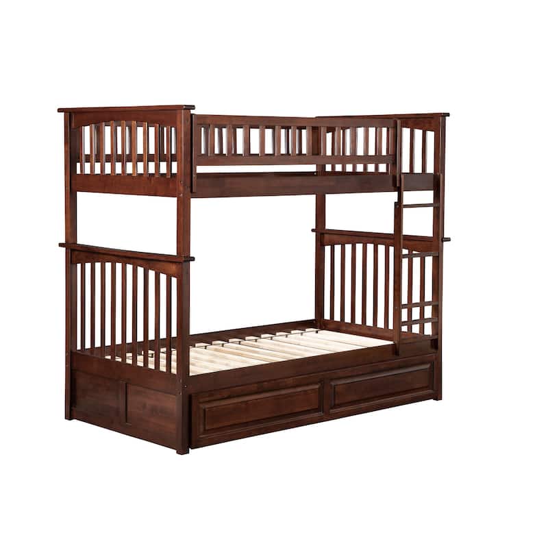 Columbia Twin over Twin Bunk Bed with Twin Size Trundle Bed in Walnut