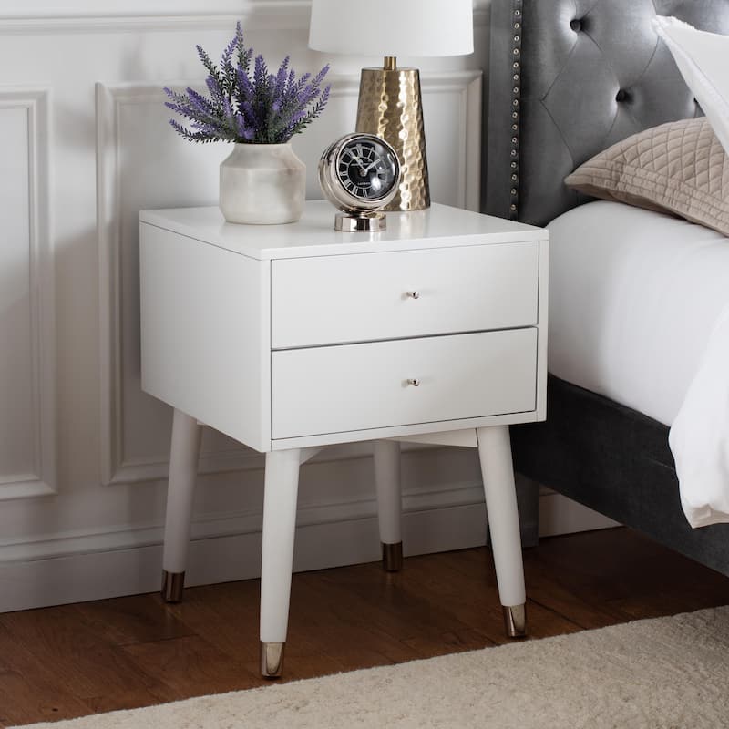 SAFAVIEH Dobrita Mid-Century Modern 2-Drawer Nightstand - White/Silver