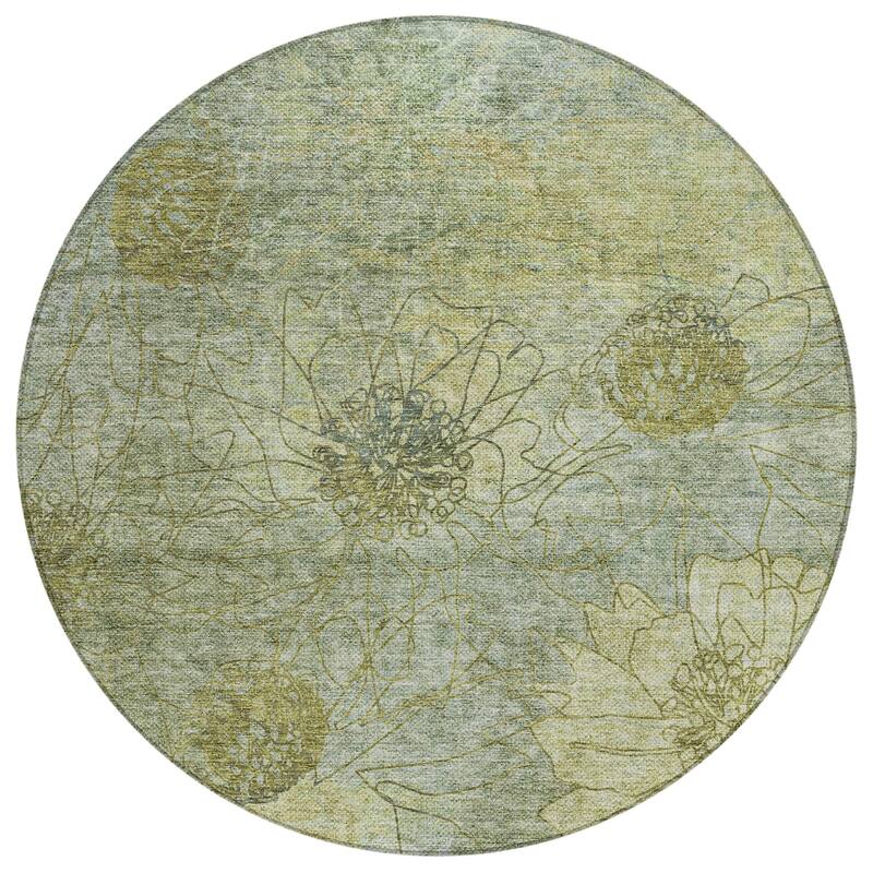 Machine Washable Indoor/ Outdoor Contemporary Floral Chantille Rug