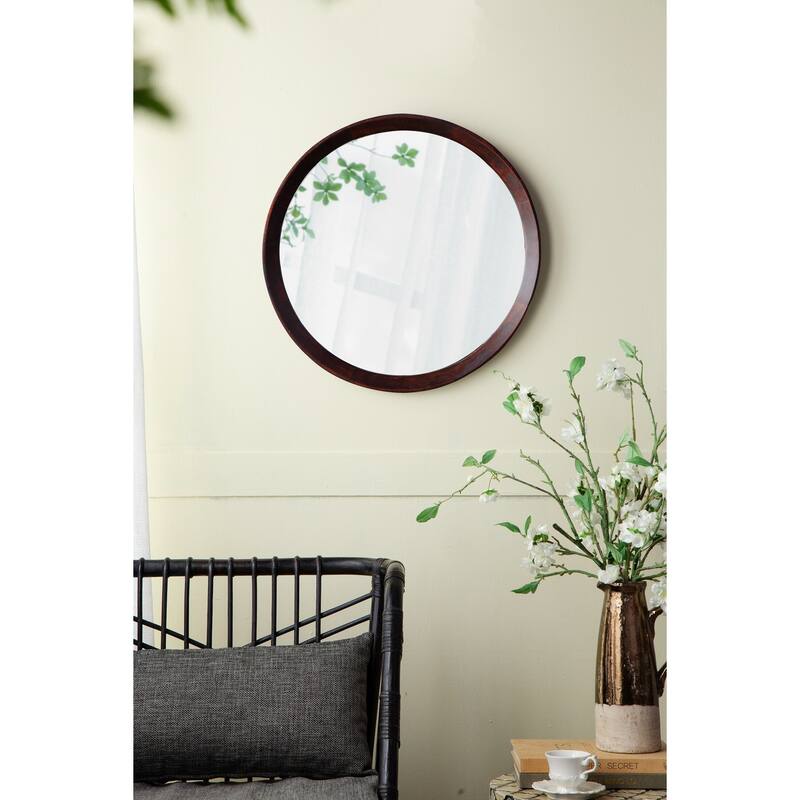 1.5" Transitional Decor Style Mango Wood Wall Mirror Wall Decor - Dark Brown