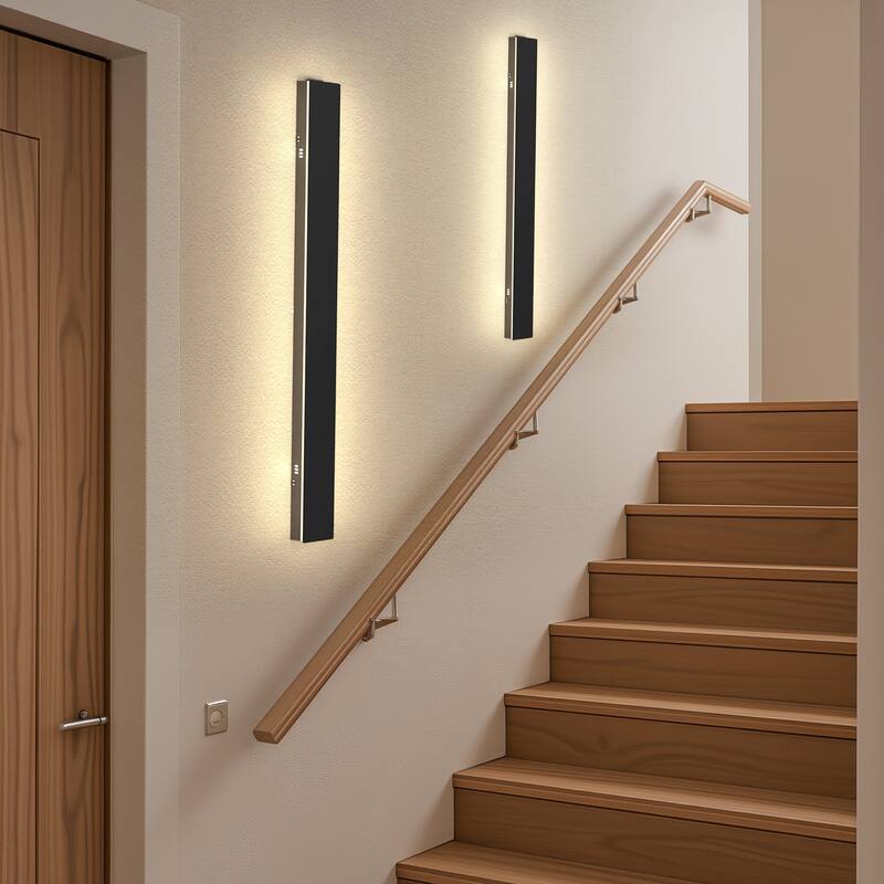YANSUN Set of 2 Outdoor Wall Lights, 30W LED, 39.4" Black Modern Strip