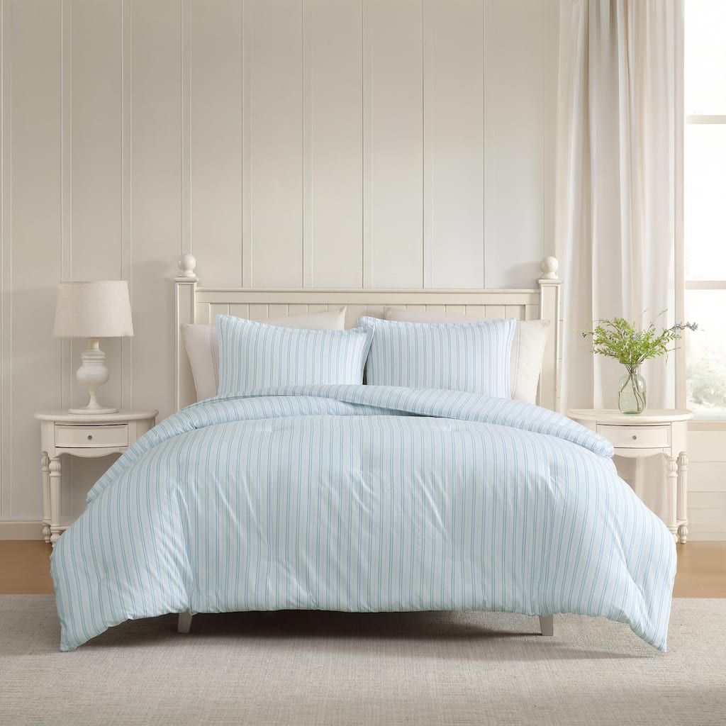 Laura Ashley Dilly Dally Stripe Reversible Cotton Blue Comforter Set