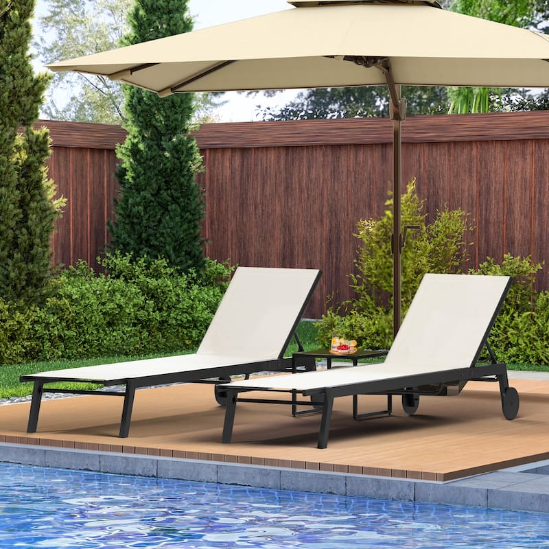 Outdoor Resin Lounge With Side Table And Adjustable Back - White