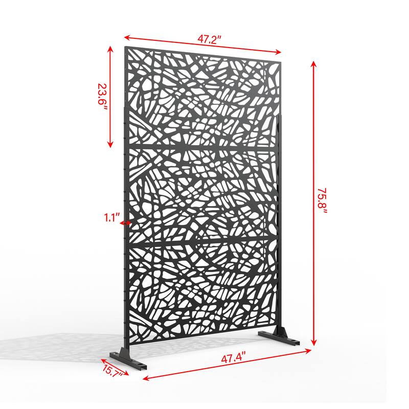 Black Metal Free Standing Outdoor Privacy Screen for Patio Garden