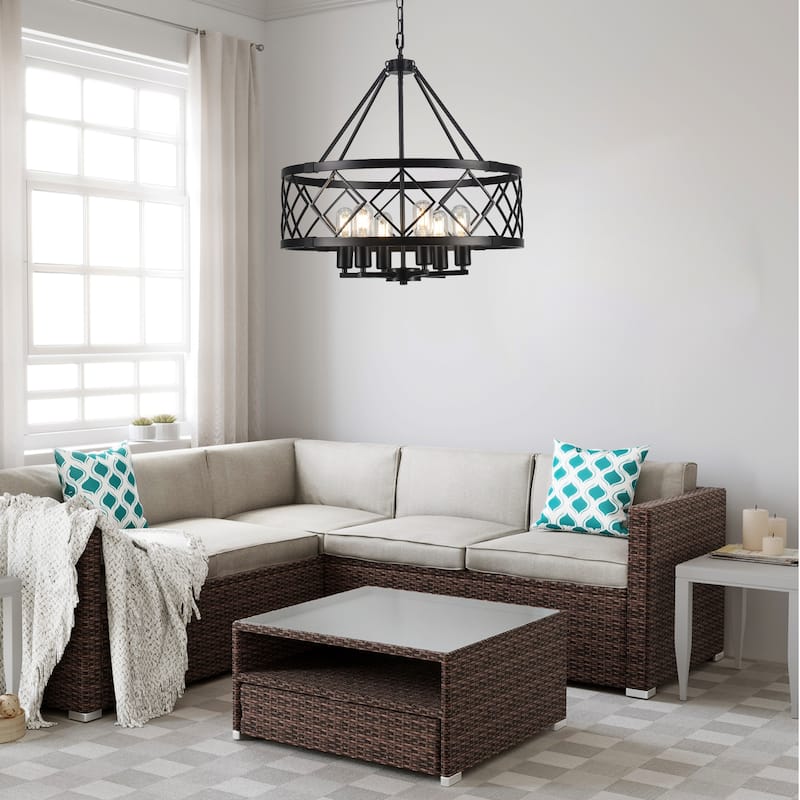 6- Light Dimmable Classic Geometric Drum Chandelier for Foyer Kitchen Island Living Room - N/A