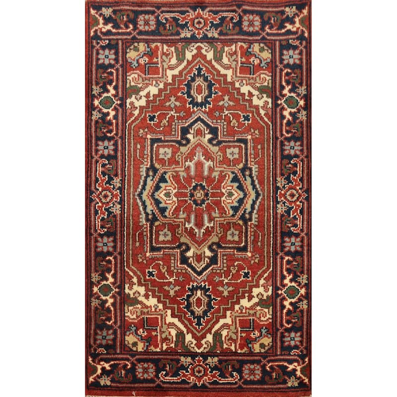 Hand Knotted Oriental 100% Wool Carpet Traditional Medallion Oranges & Rust Heriz (serapi) Area Rug - 4' 11'' X 3' 1''