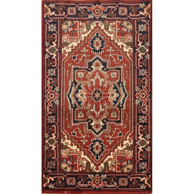 Hand Knotted Oriental 100% Wool Carpet Traditional Medallion Oranges & Rust Heriz (serapi) Area Rug - 4' 11'' X 3' 1''